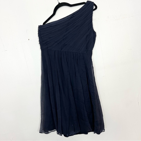 Ann Taylor Silk Dress Navy One Shoulder 4 Small Cocktail Party - Picture 4 of 4